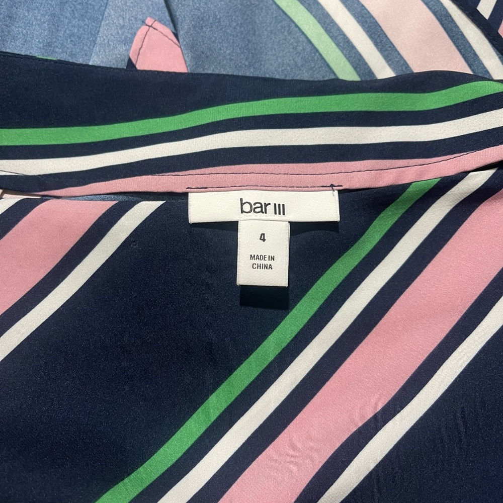 Bar lll Satin Striped Asymetrical Coastal Grandma Career Chic Skirt Sz 4 Fall - Picture 13 of 13